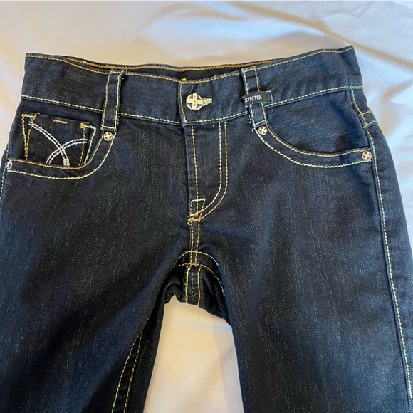 Tag Denim Jeans Embroidered Bootcut Black Dark Wash ID# 1067 Stretch Size 27 EUC - Picture 10 of 16